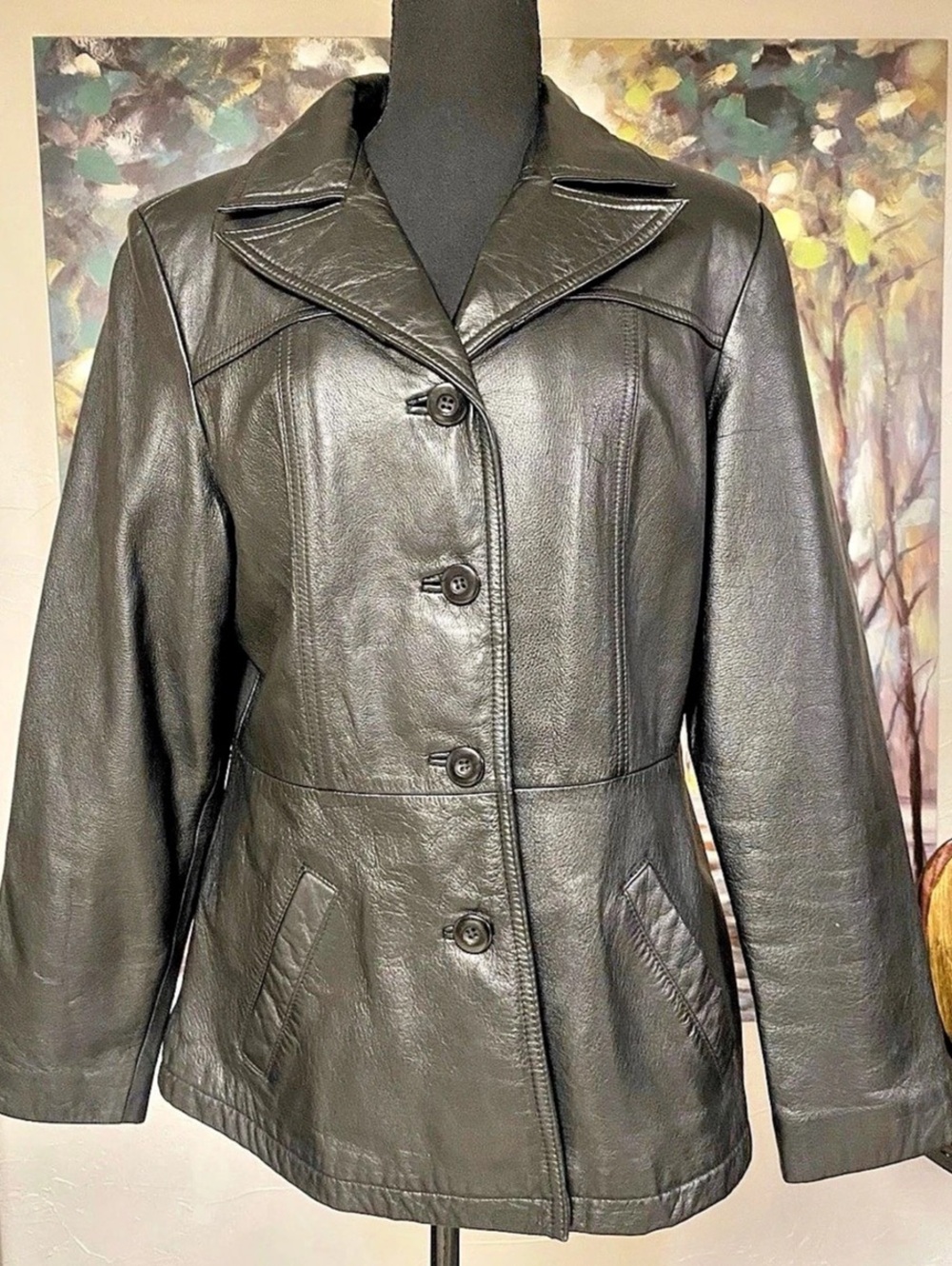 Maxima Wilsons Genuine Leather Jacket Women’s L Black Tailored Blazer